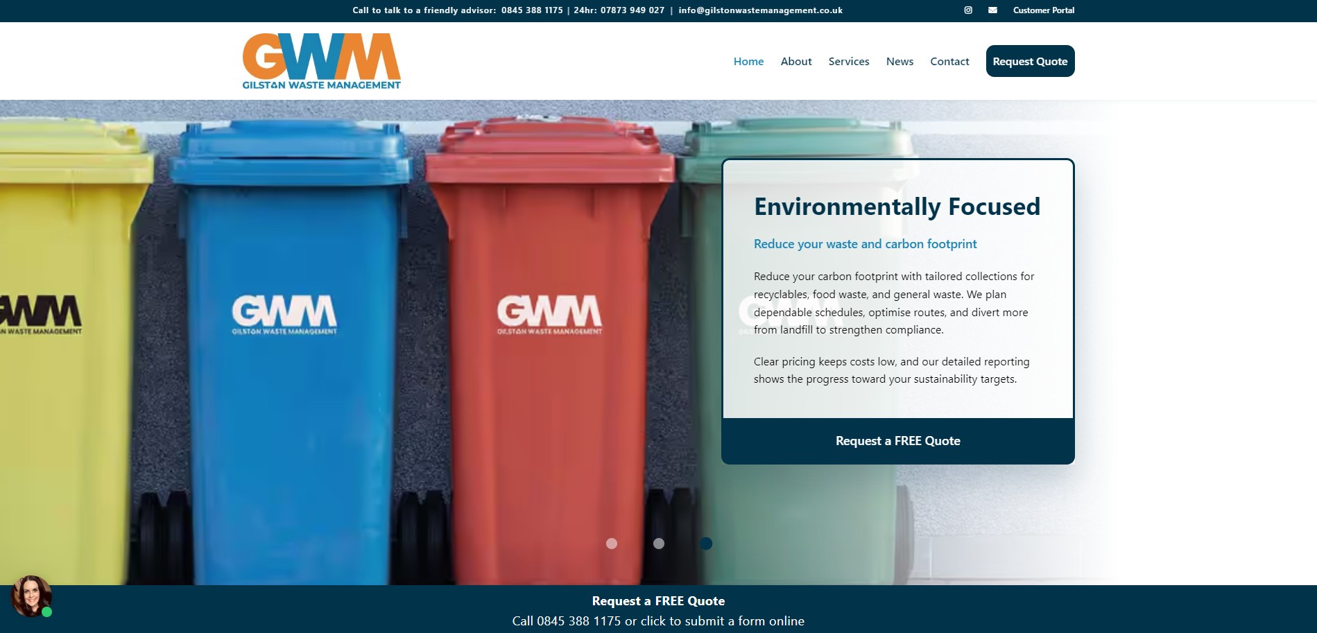 Gilston Waste Management Website and Customer Portal screenshot